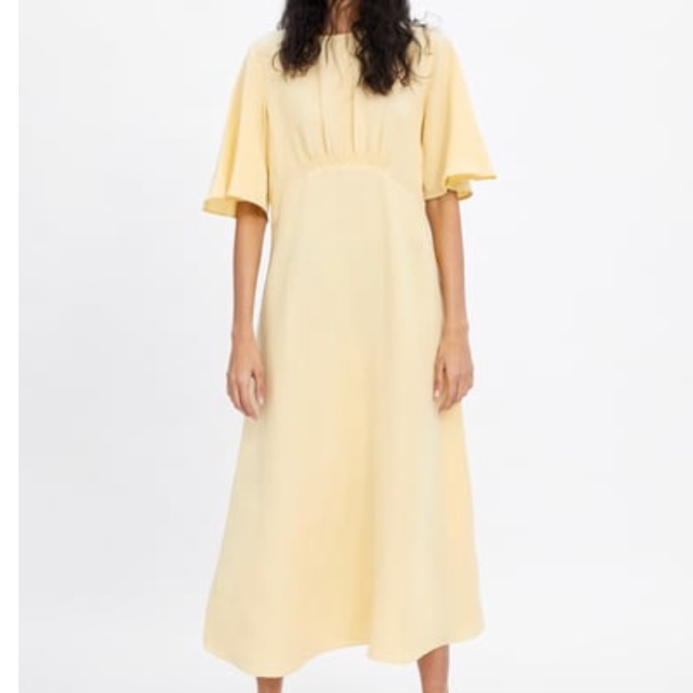 Zara yellow linen midi dress